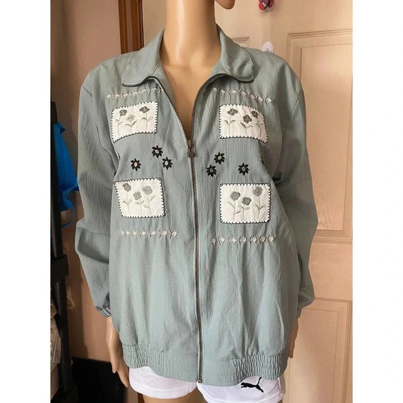 Vintage Logix Floral Embroidered   Women Jacket Oversized S - Picture 1 of 7
